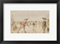 Framed Winter Scene with Two Gentlemen Playing Colf