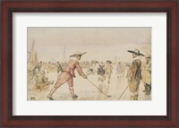 Framed Winter Scene with Two Gentlemen Playing Colf