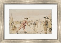 Framed Winter Scene with Two Gentlemen Playing Colf