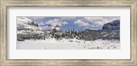 Framed Mountains with trees in winter, Logan Pass, US Glacier National Park, Montana, USA