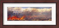 Framed Burning trees in a forest with mountain range in the background, Grand Teton, Grand Teton National Park, Wyoming, USA