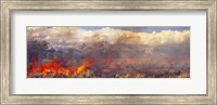 Framed Burning trees in a forest with mountain range in the background, Grand Teton, Grand Teton National Park, Wyoming, USA