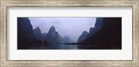 Framed River passing through a hill range, Guilin Hills, Li River, Yangshuo, China