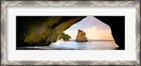 Framed Rock formations in the Pacific Ocean, Cathedral Cove, Coromandel, East Coast, North Island, New Zealand