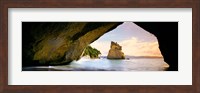 Framed Rock formations in the Pacific Ocean, Cathedral Cove, Coromandel, East Coast, North Island, New Zealand