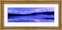 Framed Reflection of snow covered mountains on water, Mt McKinley, Wonder Lake, Denali National Park, Alaska, USA
