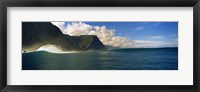Framed Rolling waves with mountains in the background, Molokai, Hawaii