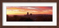 Framed Durham Cathedral view from Wharton Park at sunrise, Durham, County Durham, England