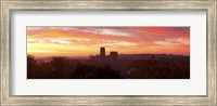 Framed Durham Cathedral view from Wharton Park at sunrise, Durham, County Durham, England