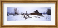 Framed Mormon barn in winter, Wyoming, USA