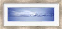 Framed Frozen Jackson Lake in winter, Grand Teton National Park, Wyoming, USA