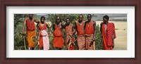 Framed Group of Maasai people standing side by side, Maasai Mara National Reserve, Kenya