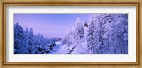 Framed Snow covered trees in front of a hotel, Imatra State Hotel, Imatra, Finland