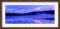 Framed Reflection of snow covered mountains on water, Mt McKinley, Wonder Lake, Denali National Park, Alaska, USA