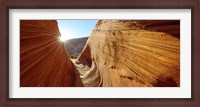 Framed Sun shining through rock formations, The Wave, Coyote Buttes, Utah, USA