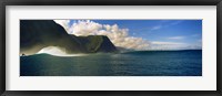 Framed Rolling waves with mountains in the background, Molokai, Hawaii
