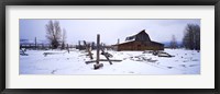 Framed Mormon barn in winter, Wyoming, USA