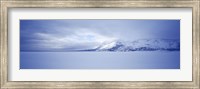 Framed Frozen Jackson Lake in winter, Grand Teton National Park, Wyoming, USA