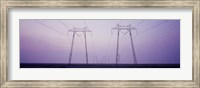 Framed Electric towers at sunset, California, USA
