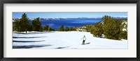 Framed Tourist skiing in a ski resort, Heavenly Mountain Resort, Lake Tahoe, California-Nevada Border, USA