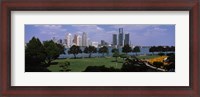 Framed Trees in a park with buildings in the background, Detroit, Wayne County, Michigan, USA