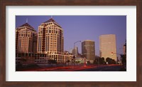 Framed USA, California, Oakland, Alameda County, New City Center, Buildings lit up at night