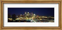 Framed Buildings lit up at night in a city, Minneapolis, Hennepin County, Minnesota, USA