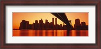Framed USA, New York, East River and Brooklyn Bridge