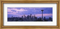 Framed Seattle Skyline with Purple Sky and Clouds