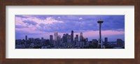 Framed Seattle Skyline with Purple Sky and Clouds