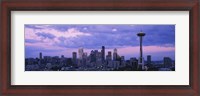 Framed Seattle Skyline with Purple Sky and Clouds