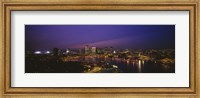 Framed Aerial view of a city lit up at dusk, Baltimore, Maryland, USA
