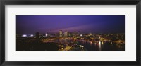 Framed Aerial view of a city lit up at dusk, Baltimore, Maryland, USA