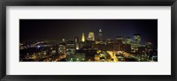 Framed Aerial view of a city lit up at night, Cleveland, Ohio, USA