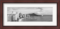 Framed Diamond Head, Waikiki, Oahu, Honolulu, Hawaii (black & white)