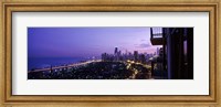 Framed High angle view of a city at night, Lake Michigan, Chicago, Cook County, Illinois, USA