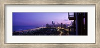 Framed High angle view of a city at night, Lake Michigan, Chicago, Cook County, Illinois, USA
