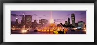 Framed Fountain lit up at dusk in a city, Chicago, Cook County, Illinois, USA