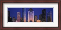 Framed Houston skyscrapers at night, Texas