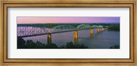 Framed USA, Missouri, High angle view of railroad track bridge Route 54 over Mississippi River