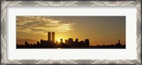 Framed Manhattan skyline and a statue at sunrise, Statue Of Liberty, New York City, New York State, USA