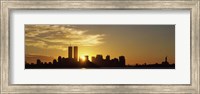 Framed Manhattan skyline and a statue at sunrise, Statue Of Liberty, New York City, New York State, USA