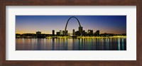 Framed City lit up at night, Gateway Arch, Mississippi River, St. Louis, Missouri