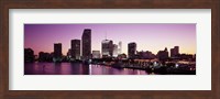 Framed Buildings lit up at dusk, Biscayne Bay, Miami, Miami-Dade county, Florida, USA