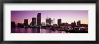 Framed Buildings lit up at dusk, Biscayne Bay, Miami, Miami-Dade county, Florida, USA