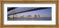 Framed Low angle view of bridges across a river, Crescent City Connection Bridge, Mississippi River, New Orleans, Louisiana, USA