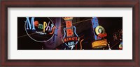 Framed Low angle view of neon signs lit up at night, Beale Street, Memphis, Tennessee, USA