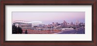 Framed USA, Colorado, Denver, Invesco Stadium, Skyline at dusk