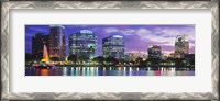 Framed Panoramic View Of An Urban Skyline At Night, Orlando, Florida, USA