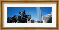 Framed Low Angle View Of A Statue In Front Of Buildings, Dallas, Texas, USA